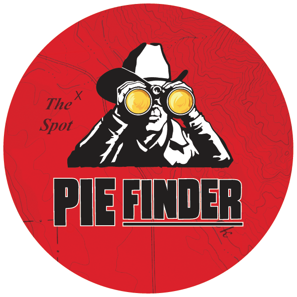 Big Ben Icon with Binoculars, Pie Finder Logo on Red Mapped Background